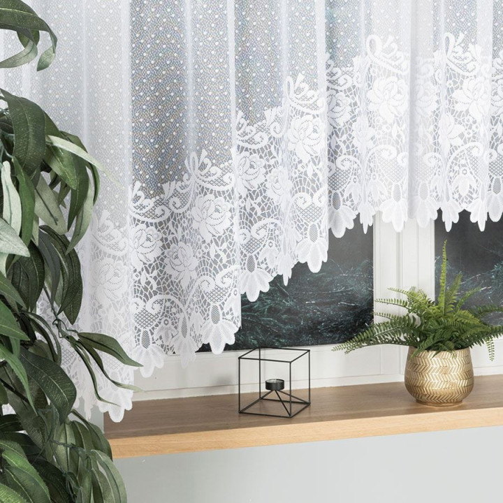 DEMETRIA Biała firanka gotowa żakardowa z podcięciem 400x160 cm