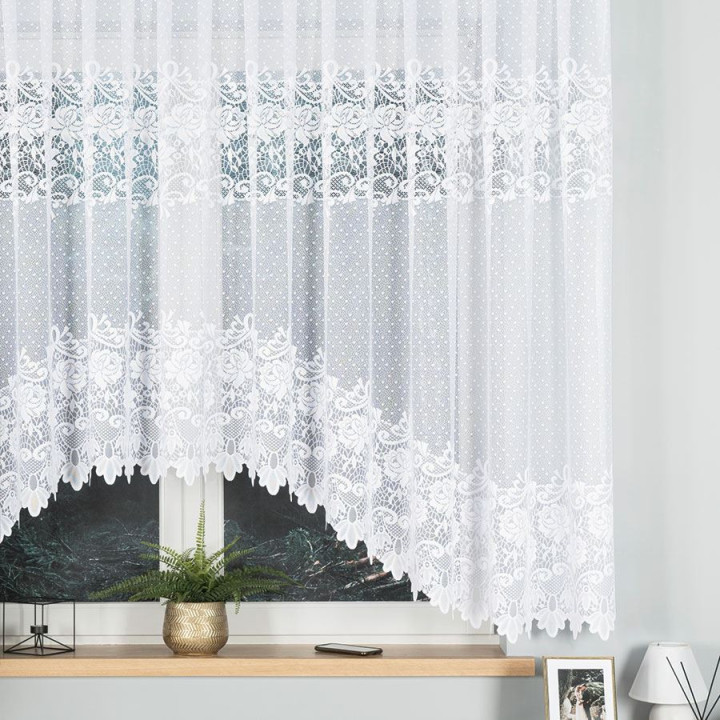 DEMETRIA Biała firanka gotowa żakardowa z podcięciem 400x160 cm