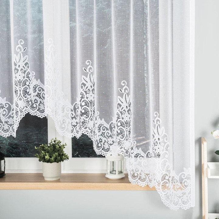 BERENIKA Biała firanka gotowa żakardowa z podcięciem 300x170 cm