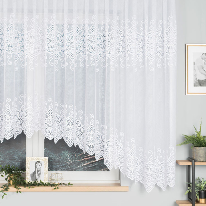 CELINA Biała firanka gotowa żakardowa z podcięciem 500x160 cm