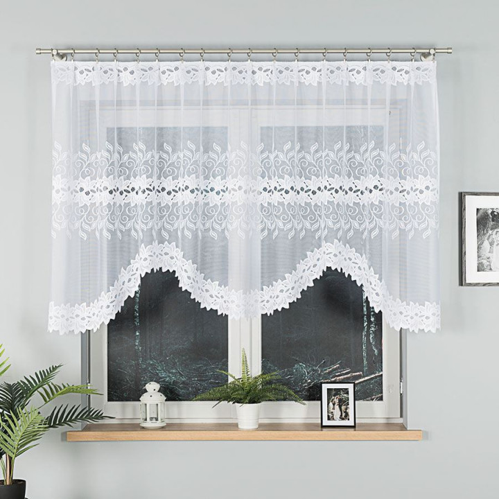 BASTIA Biała firanka gotowa żakardowa z podcięciem 250x120 cm