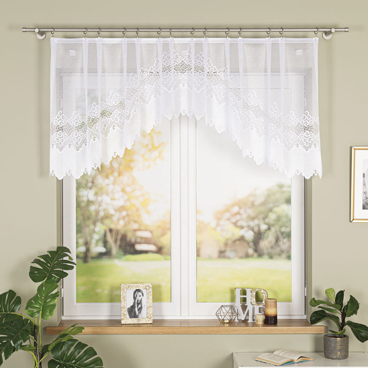 MODESTA Biała firanka gotowa żakardowa z podcięciem 250x80 cm