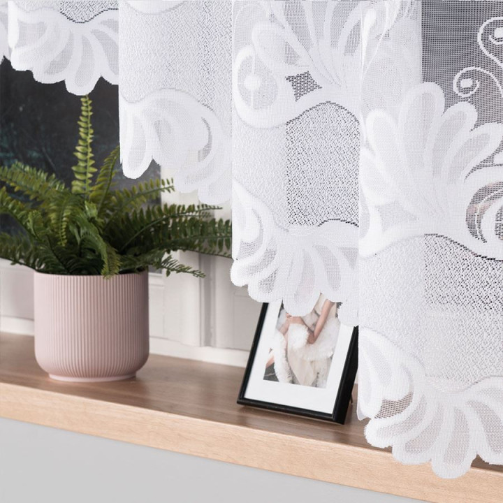 KASJANA Biała firanka gotowa żakardowa z podcięciem 320x160 cm