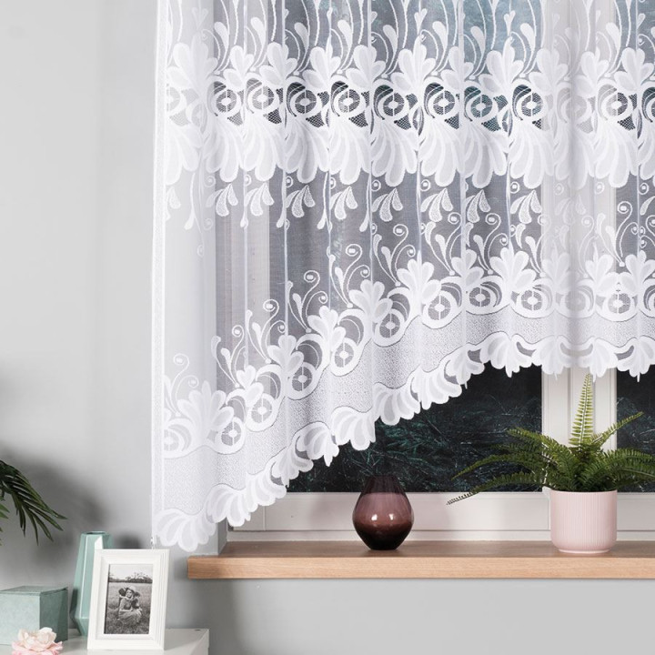 KASJANA Biała firanka gotowa żakardowa z podcięciem 320x160 cm