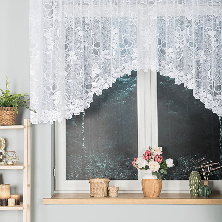 RENATA Biała firanka gotowa żakardowa z podcięciem 350x110 cm