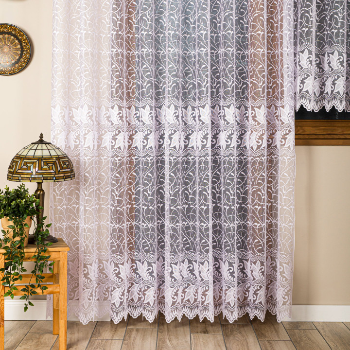 TEOFILA Biała firanka gotowa żakardowa 280x250 cm
