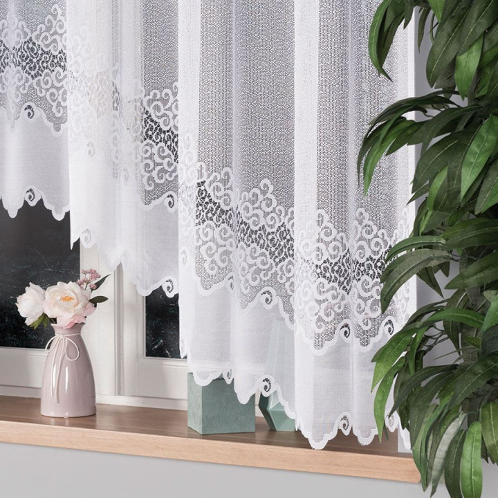 MODESTA Biała firanka gotowa żakardowa z podcięciem 300x160 cm