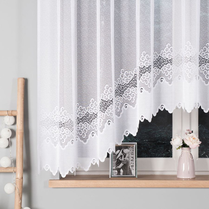 MODESTA Biała firanka gotowa żakardowa z podcięciem 300x160 cm