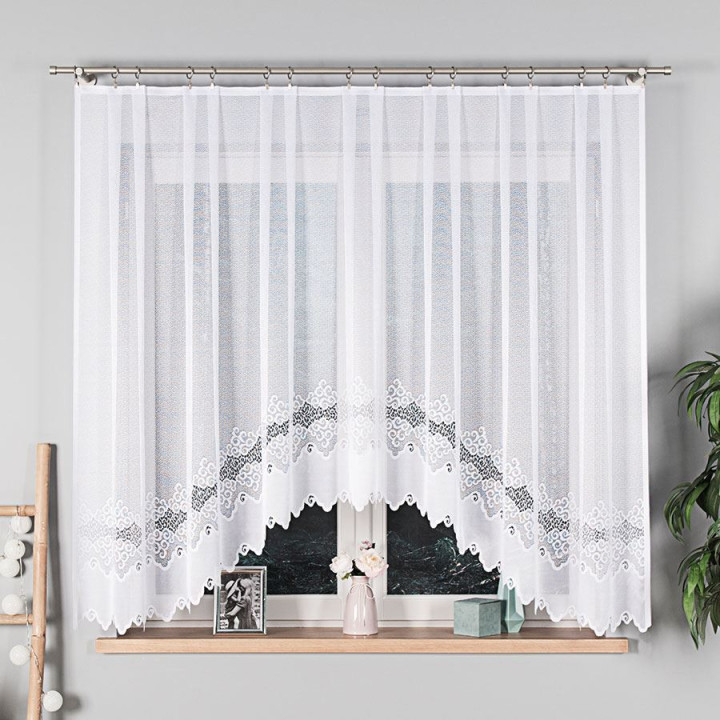 MODESTA Biała firanka gotowa żakardowa z podcięciem 300x160 cm