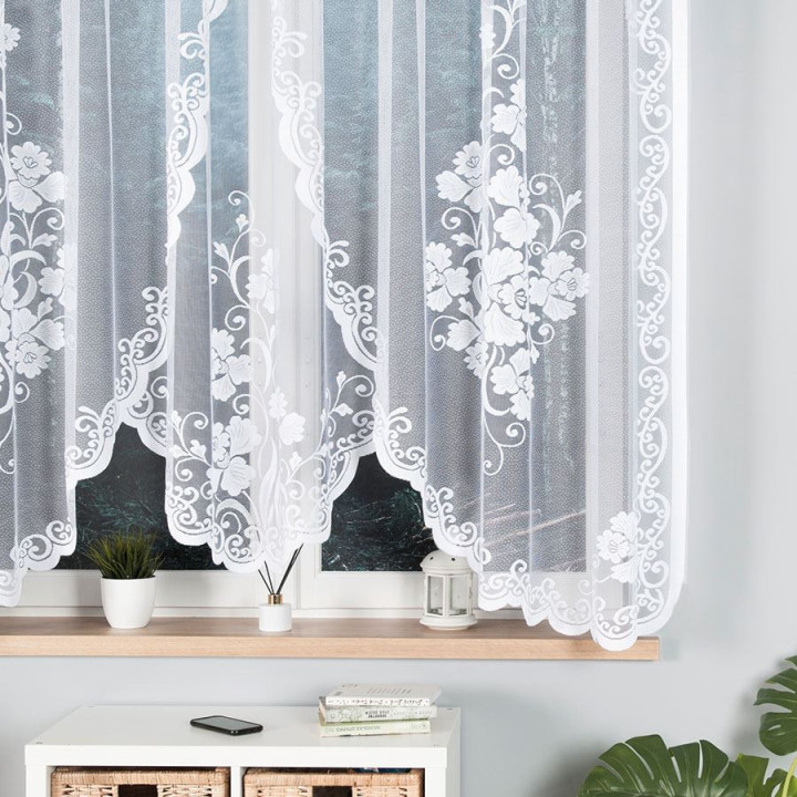 FUKSJA Biała firanka gotowa żakardowa z podcięciem 320x160 cm