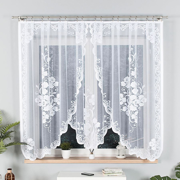 FUKSJA Biała firanka gotowa żakardowa z podcięciem 320x160 cm