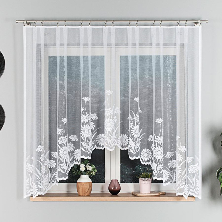 ARALIA Biała firanka gotowa żakardowa z podcięciem 300x160 cm